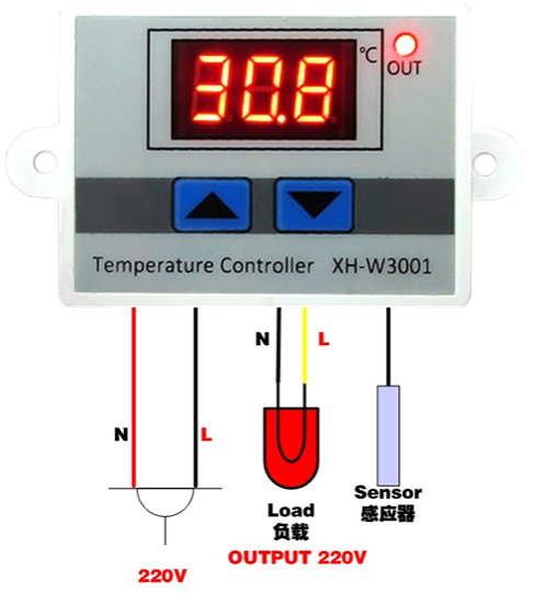 Датчик температуры отключения. Схема подключения регулятора температуры для инкубатора. Схема подключения температурного контроллера XH-w3001. Терморегулятор XH-w3001 плата. Temperature Controller XH-w3001 схема подключения.